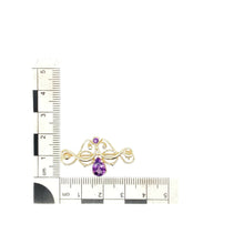 Load image into Gallery viewer, 9ct Gold Diamond &amp; Amethyst Set Swirl Brooch
