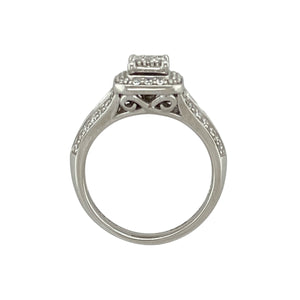 9ct White Gold & Diamond Set Halo Cluster Ring