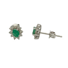 Load image into Gallery viewer, 9ct White Gold Diamond &amp; Emerald Set Cluster Stud Earrings
