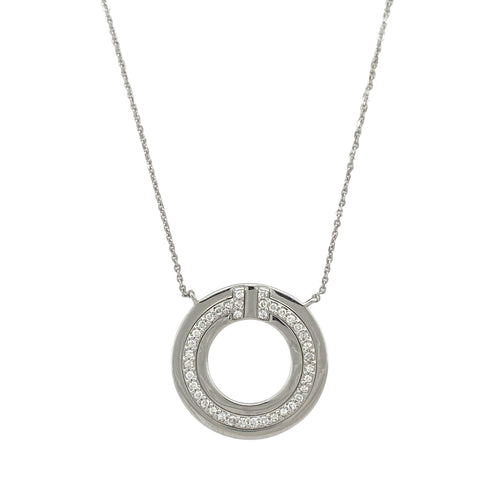 18ct White Gold & Diamond Set Circle Necklace