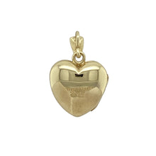 Load image into Gallery viewer, Keep cherished memories close with this pre-owned 9ct yellow gold patterned heart locket—a sentimental design with timeless charm.

Design: This heart-shaped locket features delicate engraved patterning on the front, adding texture and vintage-inspired elegance to a classic silhouette.
Material: Made from 9-carat yellow gold, the polished finish enhances the intricate detailing and provides a warm, radiant glow.

