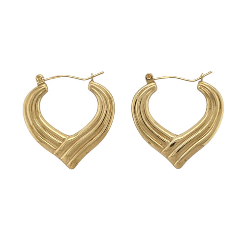 9ct Gold Patterned Heart Shaped Creole Earrings