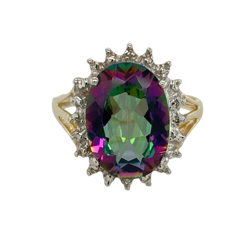 9ct Gold Diamond & Mystic Topaz Set Cluster Ring