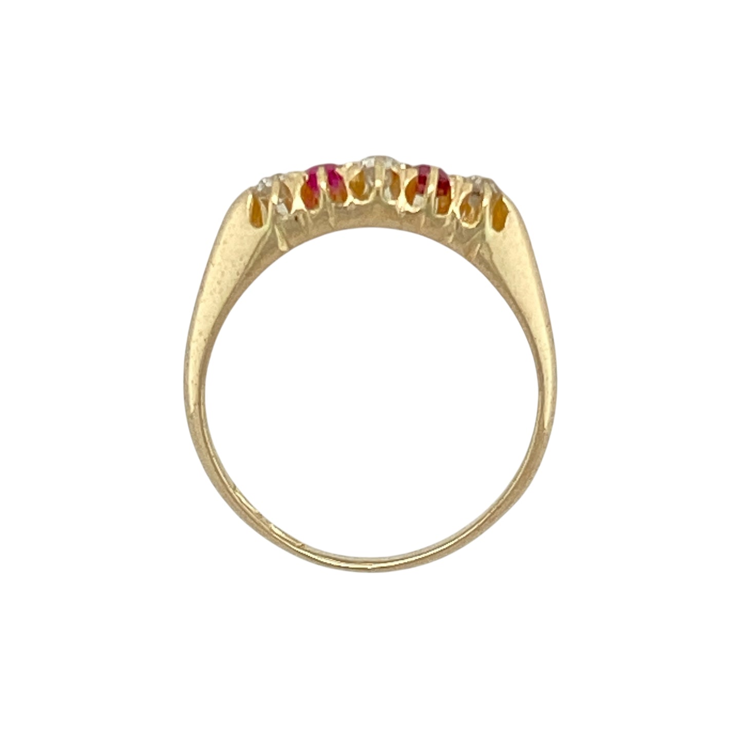 18ct Gold Diamond & Ruby Set Vintage Style Band Ring