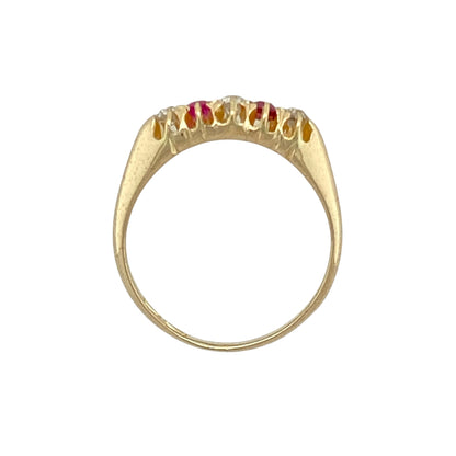 18ct Gold Diamond & Ruby Set Vintage Style Band Ring