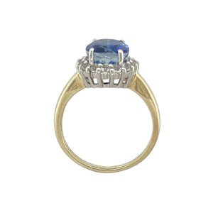9ct Gold Blue Stone & Cubic Zirconia Set Cluster Ring
