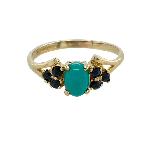 9ct Gold Turquoise & Sapphire Set Ring