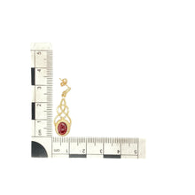 Load image into Gallery viewer, 9ct Gold &amp; Dark Red Stone Celtic Knot Drop Earrings
