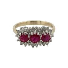 Load image into Gallery viewer, 9ct Gold Diamond &amp; Ruby Set Trilogy Cluster Ring
