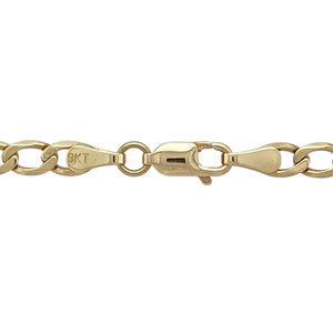 Bring classic strength and standout shine to your collection with this pre-owned 9ct yellow gold curb chain, offering a bold profile and timeless appeal—ideal for everyday wear or layering with your favourite pieces.

Design: The chain features an 18-inch length in a traditional curb style, with flat, interlocking links that lie smoothly against the skin. A 4mm width gives it a confident, substantial look.
