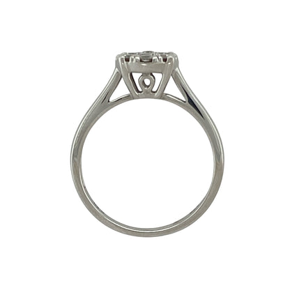 9ct White Gold & Diamond Illusion Set Cluster Solitaire Ring