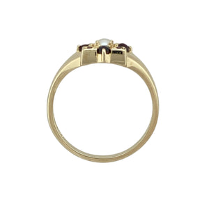 9ct Gold Seed Pearl Garnet & Amethyst Set Patterned Ring