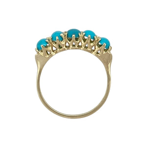 9ct Gold & Turquoise Set Vintage Style Band Ring