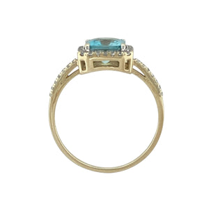 9ct Gold Diamond & Blue Topaz Set Halo Ring