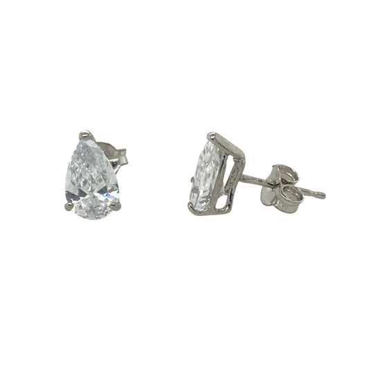 9ct White Gold & Cubic Zirconia Teardrop Stud Earrings