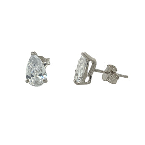 9ct White Gold & Cubic Zirconia Teardrop Stud Earrings