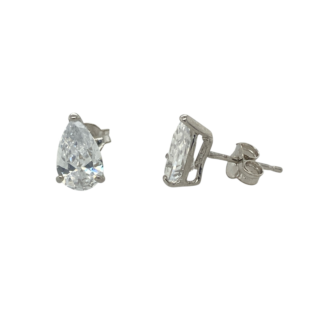9ct White Gold & Cubic Zirconia Teardrop Stud Earrings