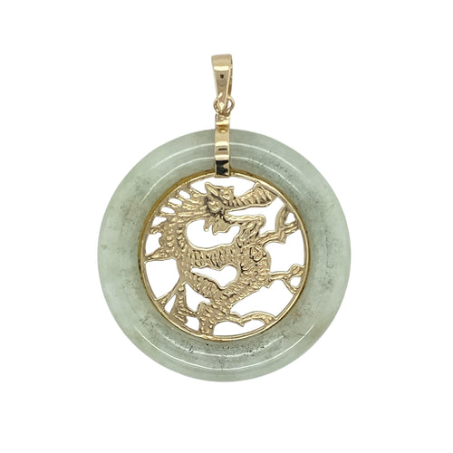 9ct Gold & Jade Set Oriental Dragon Pendant