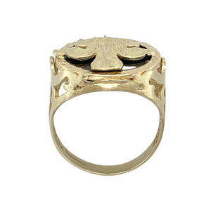 9ct Gold Black Stone Backed Three Feather Signet Ring