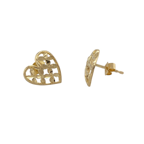 9ct Gold Open Patterned Heart Stud Earrings