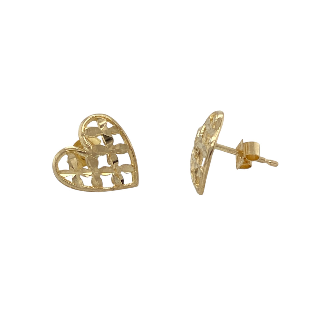 9ct Gold Open Patterned Heart Stud Earrings