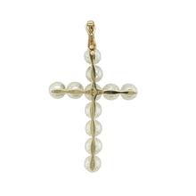 Load image into Gallery viewer, Combine graceful elegance with classic symbolism in this pre-owned 9ct yellow gold and pearl set cross pendant—perfect for timeless beauty with a meaningful touch.

Design: The pendant features a cross design adorned with eleven 6mm diameter pearls, creating a soft, lustrous look with balanced proportion and symmetry.
Material: Made from 9-carat yellow gold, the polished finish provides a warm contrast to the smooth, creamy tones of the pearls.

