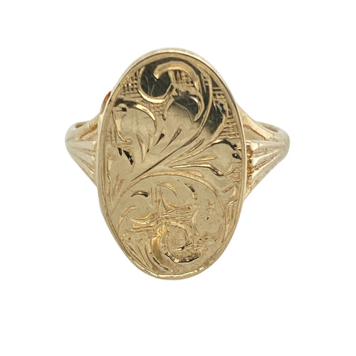 9ct Gold Patterned Oval Locket Ring