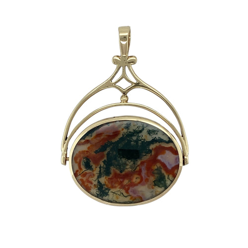 9ct Gold Jasper & Agate Set Fob Pendant