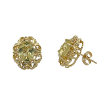 Load image into Gallery viewer, 9ct Gold Peridot Green Stone &amp; Cubic Zirconia Set Fancy Stud Earrings
