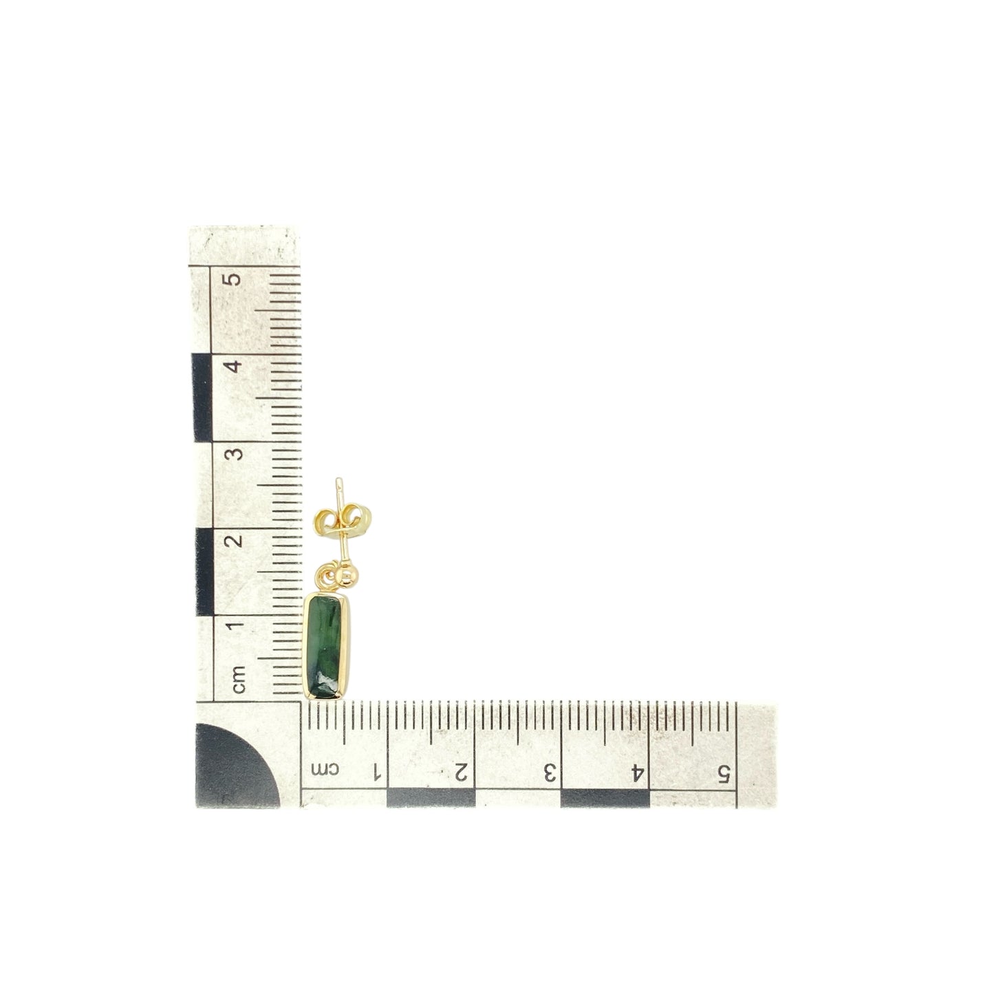 9ct Gold & Green Stone Rectangle Drop Earrings