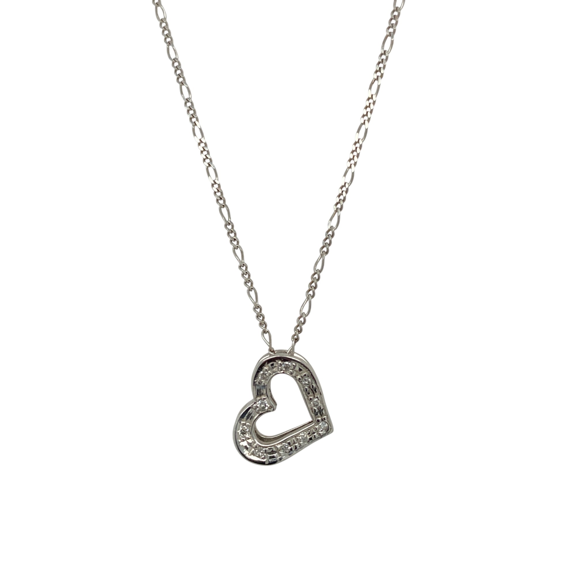 9ct White Gold & Diamond Set Open Heart 18" Necklace