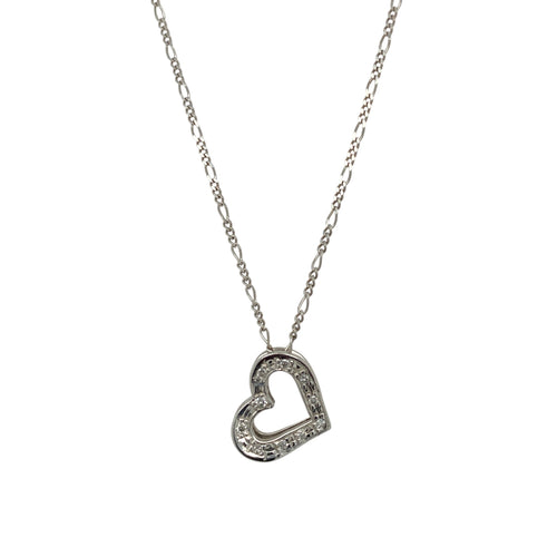 9ct White Gold & Diamond Set Open Heart 18