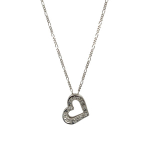 9ct White Gold & Diamond Set Open Heart 18" Necklace