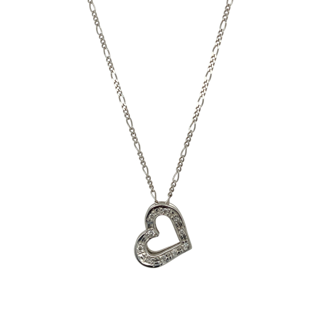9ct White Gold & Diamond Set Open Heart 18
