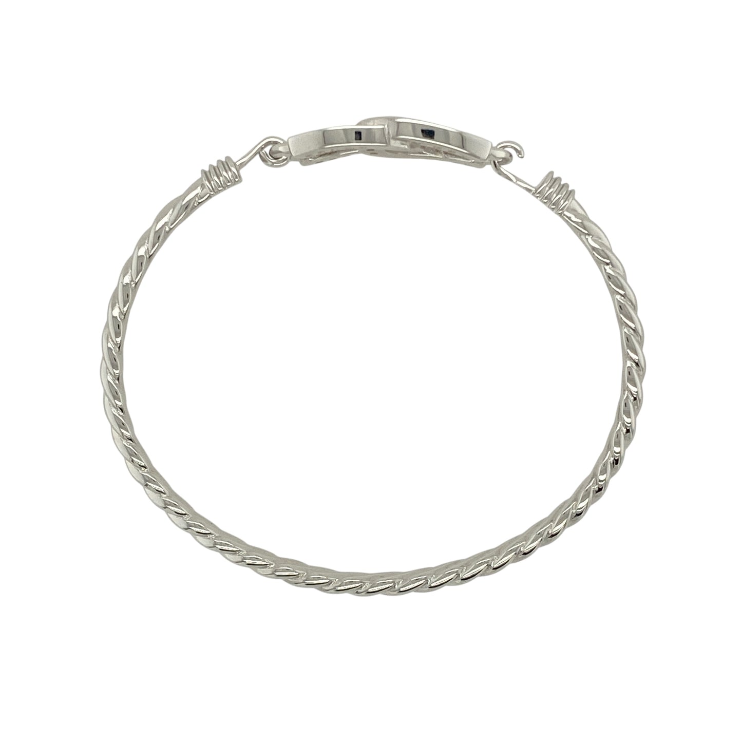 New Solid 925 Silver & Cubic Zirconia Children's Double Horseshoe Twisted Bangle