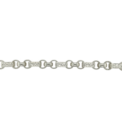 New 925 Silver 8.5" Patterned Engraved Gypsy Style Bracelet