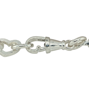 Bring romantic charm and bold style to your jewellery collection with this new 925 silver 8" heart link bracelet—a playful yet elegant piece that stands out with its statement design.

Design: Featuring 13mm wide heart-shaped links, this bracelet offers a bold and expressive look, blending softness and structure in a modern silhouette.
Material: Made from solid 925 sterling silver, the polished finish provides a smooth, high-shine surface that enhances the shape and detail of each link.

