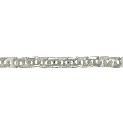 New 925 Silver 8" Patterned Bali Link Bracelet