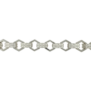 New 925 Silver 9.5" Patterned Hexagon Link Bracelet