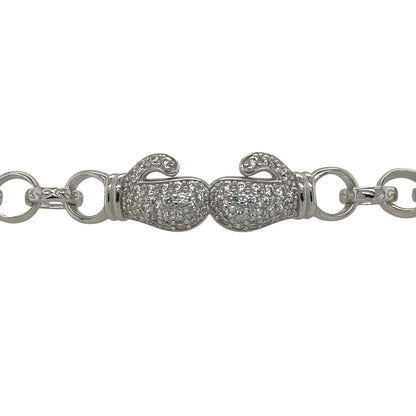 New 925 Silver & Cubic Zirconia Set Boxing Glove 5" Children's Bracelet