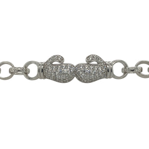 New 925 Silver & Cubic Zirconia Set Boxing Glove 5" Children's Bracelet