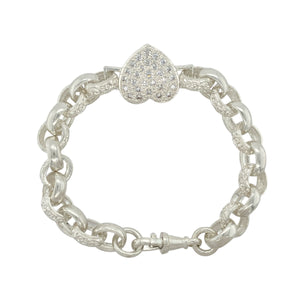 New 925 Silver & Cubic Zirconia Set Heart 8" Belcher Bracelet