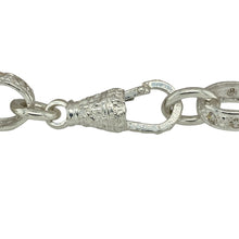 Load image into Gallery viewer, Bring classic style and textured brilliance to your jewellery collection with this new 925 silver &amp; cubic zirconia set 8&quot; patterned belcher bracelet—a bold piece with elegant sparkle and detailed craftsmanship.

Design: Featuring 11mm wide patterned oval links accented with sparkling cubic zirconia, this bracelet offers a timeless belcher style with added decorative flair.


