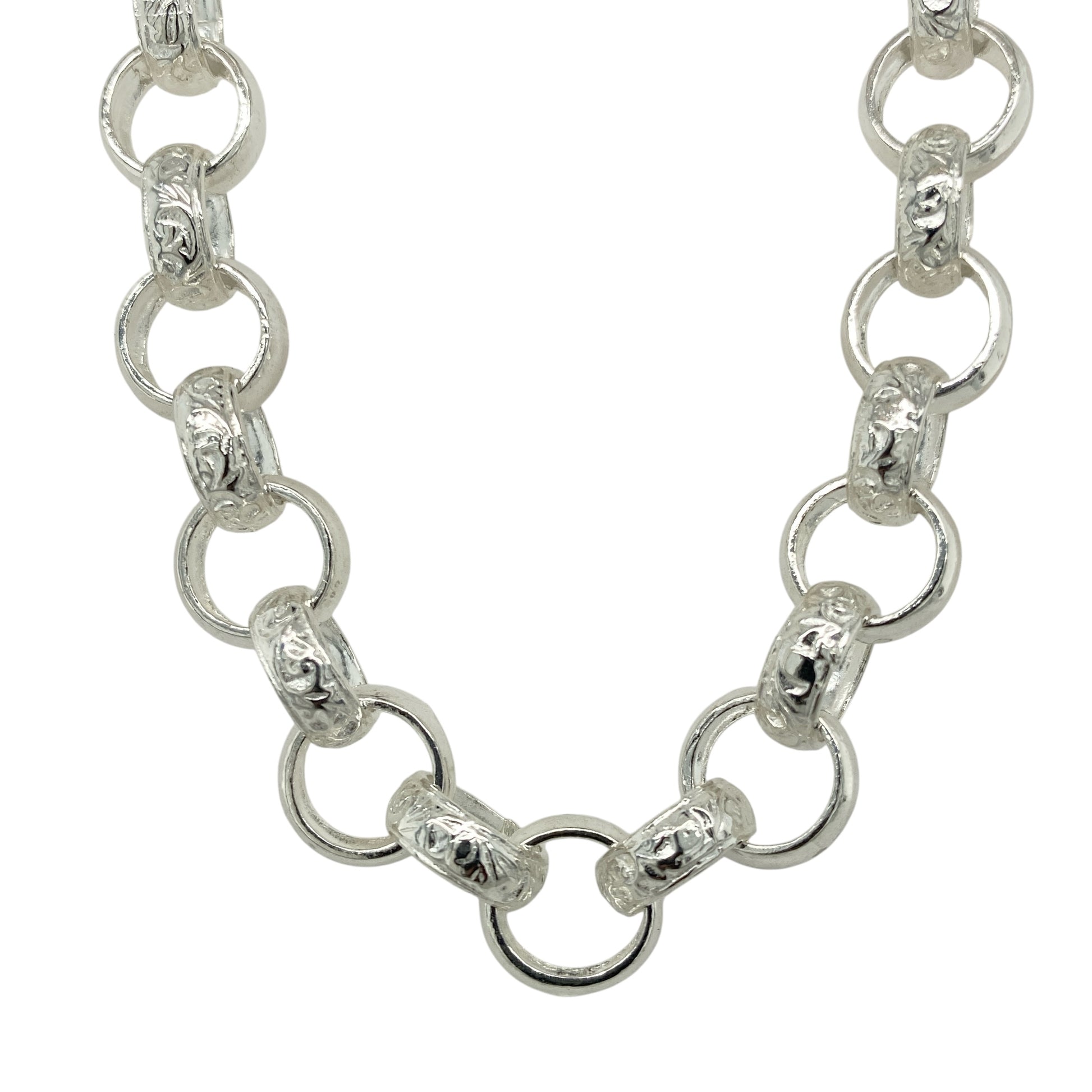New 925 Silver 26.5" Patterned Engraved Belcher Chain