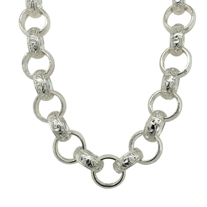 New 925 Silver 26.5" Patterned Engraved Belcher Chain