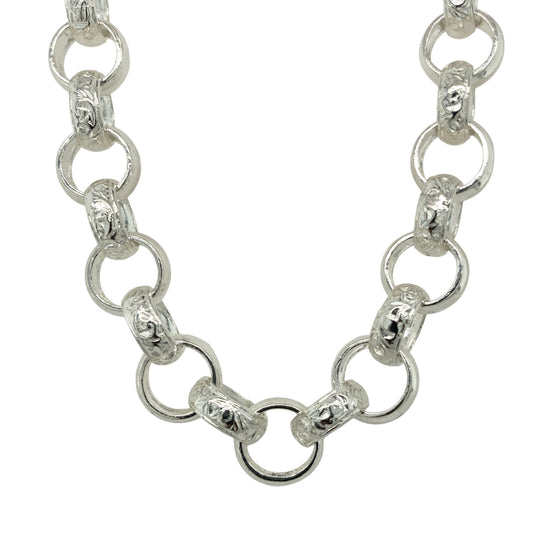 New 925 Silver 26.5" Patterned Engraved Belcher Chain