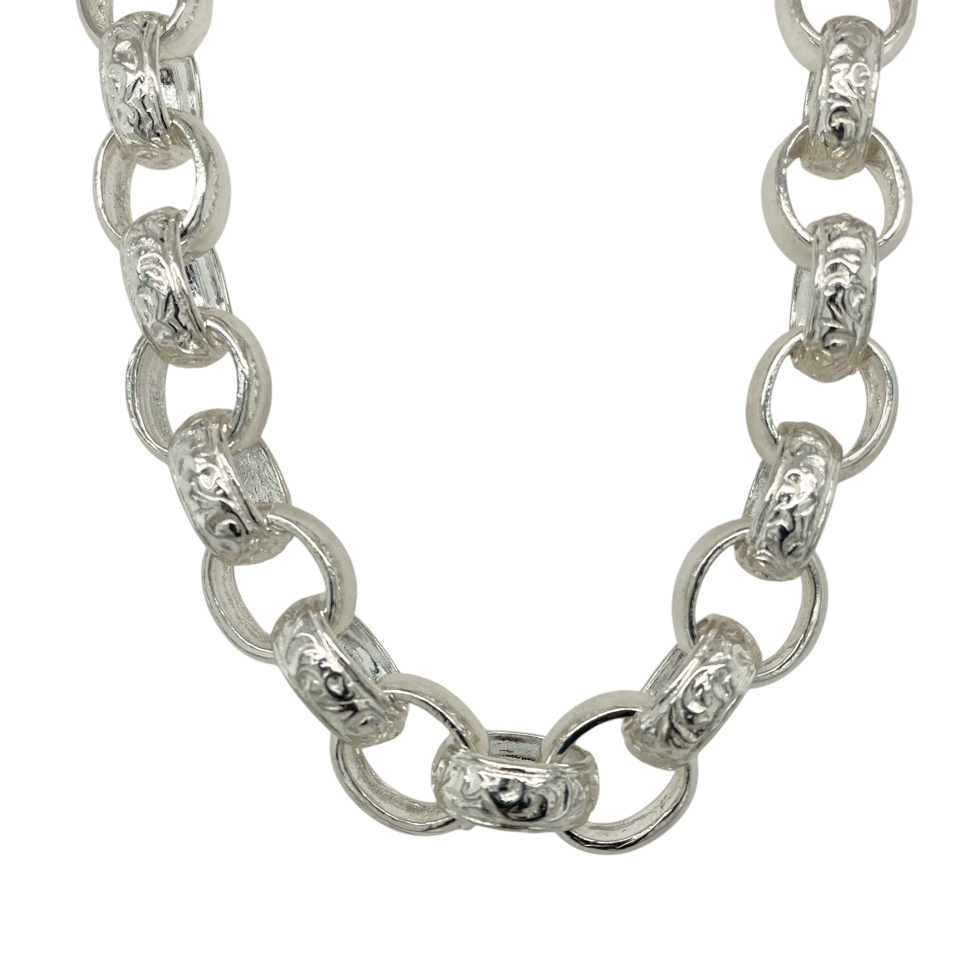 New 925 Silver 24" Patterned Engraved Belcher Chain
