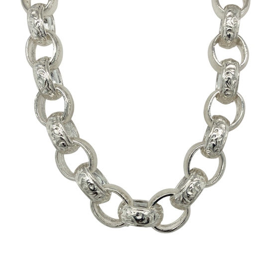 New 925 Silver 24" Patterned Engraved Belcher Chain