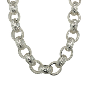 New 925 Silver 24" Patterned Engraved Belcher Chain