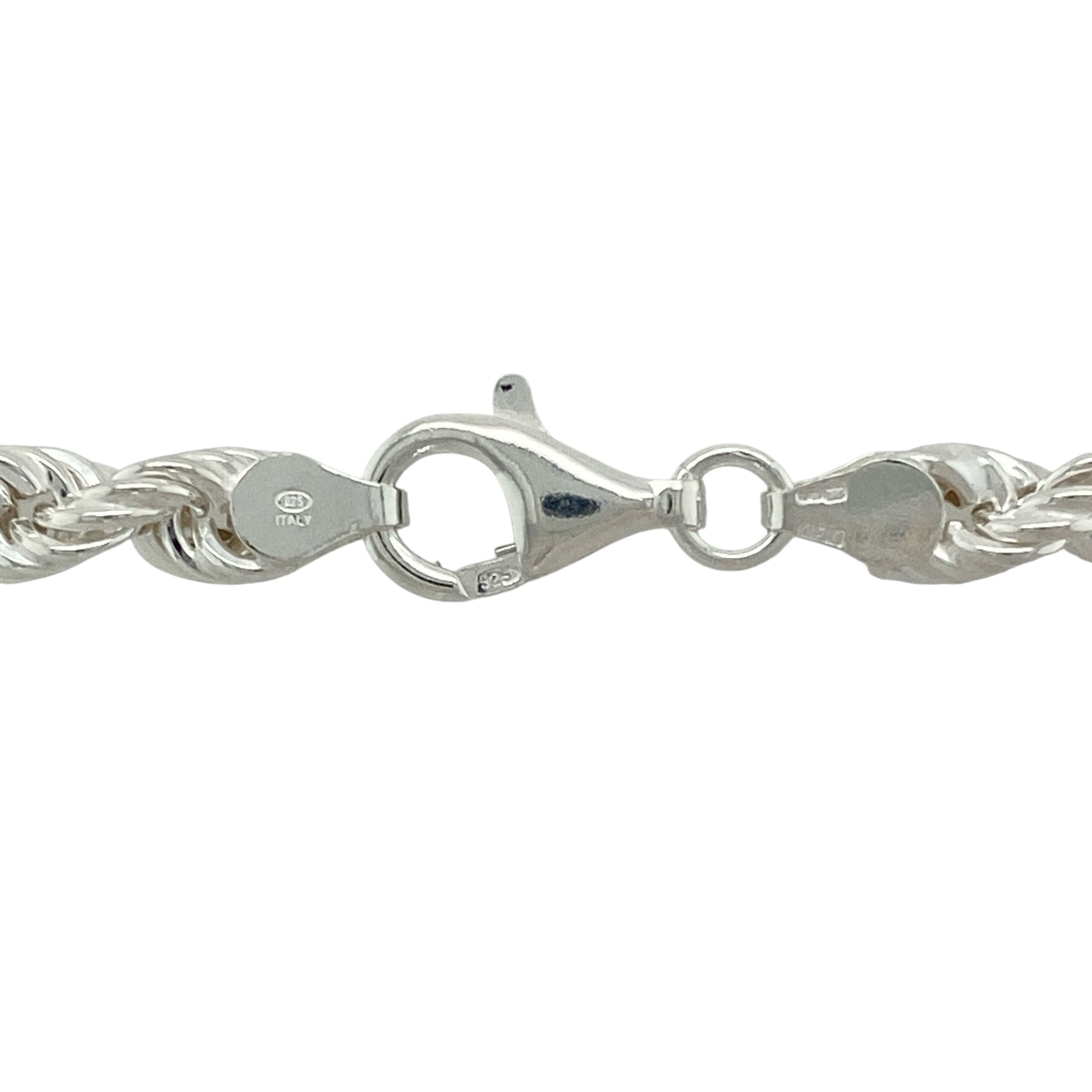 Bring timeless texture and polished shine to your jewellery collection with this new 925 silver 26" rope chain—a bold classic with enduring appeal and structured elegance.

Design: Featuring 7mm wide rope-style links, this chain showcases a twisted, woven look that adds movement and depth to its design.
Material: Made from solid 925 sterling silver, the high-polish finish enhances the rope texture for a brilliant, eye-catching shine.